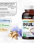 BIO KRAUTER Inulin Powder Capsules - 1200 mg Strength - 100 Count - Fiber Supplement - Chicory Root Fiber Capsules for Digestive Support - Pure Soluble Fiber Supplements - Vegan Inulin Capsules