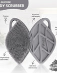 Sndyi Silicone Body Scrubber, Gentle Exfoliating Body Scrubber for Sensitive Skin, Leaf Shaped Shower Scrubber for Body with Lathering Bristles, Silicone Loofah Body Brush for Showering, Gray