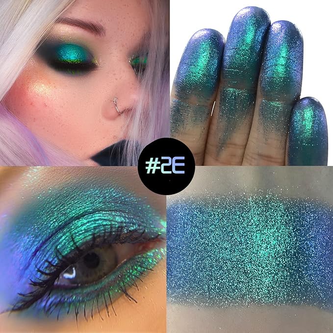DE'LANCI Duo Chrome Green Eyeshadow Single, Multichrome Green Glitter Eye Shadow Intense Pigmented, Metallic Emerald Shimmer Blue Peacock Teal Eyeshadow for Festival Everyday Eyes Makeup, Long-Lasting