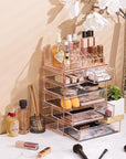 Sorbus Acrylic Makeup Organizer Set, 6-Drawer Vanity & Countertop Cosmetic Storage with Small & Wide Compartments, Pink Makeup Storage for Brushes, Jewelry – Holiday Gift for Women & Teens