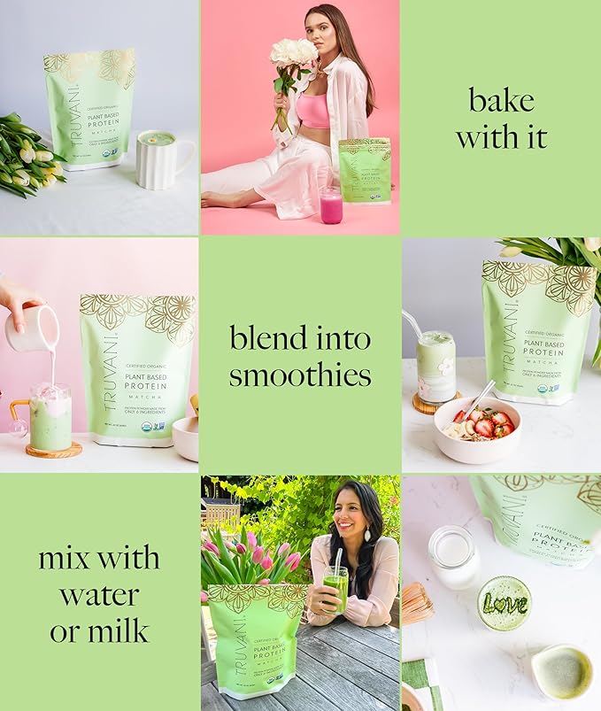 Truvani Vegan Pea Protein Powder | Matcha | 20g Organic Plant Based Protein | 20 Servings | Keto | Gluten & Dairy Free | Low Carb | No Added Sugar