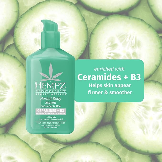 Hempz Cucumber & Aloe Body Serum with Ceramides, Light weight, Fast Absorbing, Gel Cream & B3 8.5 fl.oz.