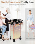 AROUS 5 in 1 Rolling Makeup Train Case Cosmetology Case on Wheels Large Cosmetic Organizer Travel Cart for Hairstylist Artist Nail Beauty Salon Barber,Colorful