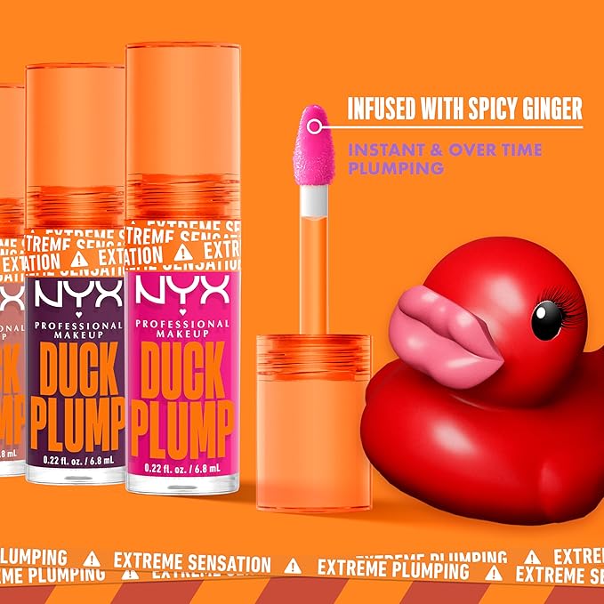 NYX PROFESSIONAL MAKEUP Duck Plump High Pigment Plumping Lip Gloss with Spicy Ginger, Vegan Lip Makeup - Bubble Gum Bae (Bubblegum Pink)