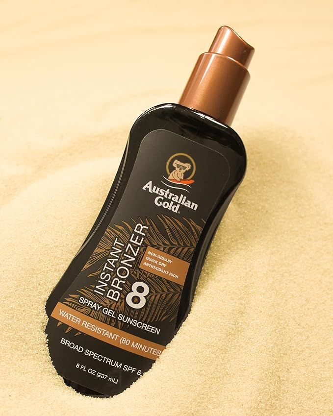 Australian Gold Spray Gel Sunscreen with Instant Bronzer SPF 8, 8 Ounce
