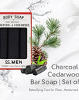 Olivia Care Activated Charcoal Cedarwood Bar Soap 3 Pack Set 100% Natural & Organic – For Face & Body - Deep Clean, Exfoliate, Moisturize & Hydrate - Amazing Masculine Fragrance - 3 X 5 OZ