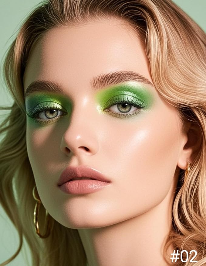 Erinde Green Eyeshadow Palette Duo - Bright Dark Green Shimmer Metallic Glitter Eye Shadow Makeup Palette, Long Lasting Waterproof Blendable Crease & Smudge Proof Forest-Green Christmas Makeup, 02