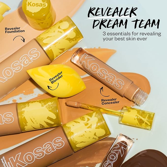 Kosas Revealer Skin-Improving Foundation with SPF 25 Protection - Hydrate, Brighten, Soothe, Plump, Protect Skin - Smoothing Texture, Natural Finish and Clean Formula - Medium Tan Neutral 280