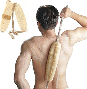Vietnamese Natural Loofah Back Scrubber - 100% Plant-Based Exfoliation Shower Sponge, Handcrafted Whole Loofah Gourd with Jute Fiber Handle, Suitable for Men & Women (1-Pack)