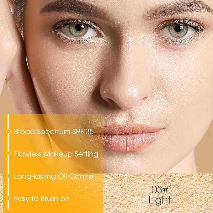 Mineral Powder Sunscreen Setting Makeup - SPF 35 Brush On Sunscreen for Face & Scalp & Hair, Natural Matte Loose Finishing Powder, Oil Control Lightweight Breathable (#03 Light)