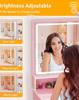 INTERGREAT Light Pink Makeup Vanity Desk with Lights and Full-Length Mirror,Pink Vanity Set with Power Outlet,Dressing Table with 6 Drawers,Large Vanity Desk for Women and Girls' Bedroom