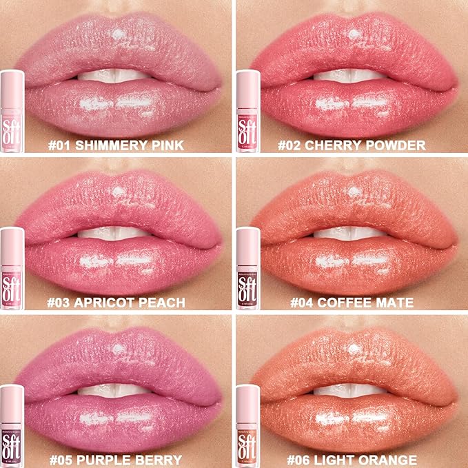 6 PCS Hydrating Lip Oil, Big Brush Head Lip Glaze Shiny Transparent Lip Glow Oil, Nourishing & Non-sticky Long Lasting Fresh Clear Smooth Lip Care Plumping Lip Oil (SET A)