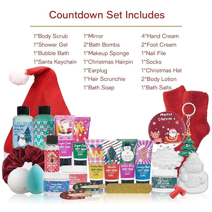 Beauty Advent Calendar 2025 for Adults Women & Teen Girls, 24 Days Bath and Body Christmas Gifts Sets for Women, Spa Gift Baskets for Her, Skincare Beauty Gifts Box Kit