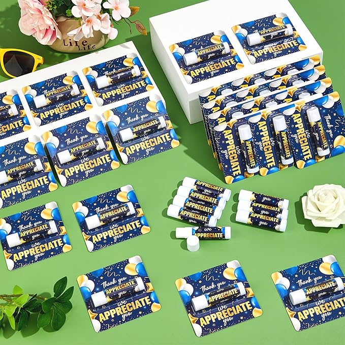 15 Pack Thank You Lip Balm Gifts Bulk, Blue Gold Moisturizing Nourishing Lip Balm Gifts, Appreciation Party Favor for Women Man Coworker Employee We Appreciate You Baby Shower Birthday Party Supplies