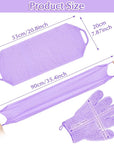 Anezus Exfoliating Back Scrubber Bath Gloves Set, Exfoliating Shower Towel with Shower Gloves for Body Scrub, Back Cleaner Wash Gloves to Remove Dead Skin (Purple)