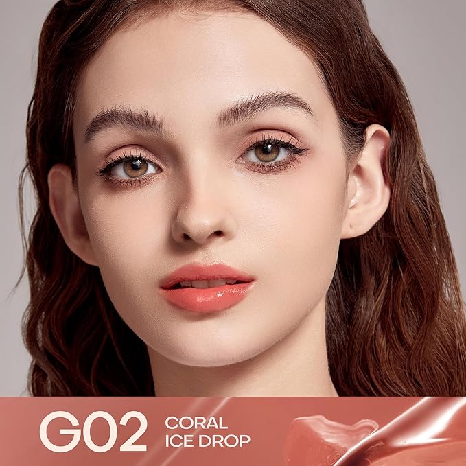 Mistine Lip Gloss Thai latte Long Lasting Lip Glaze Non-sticky Lip Tint Gloss with 1% Peptide Glossy Finish G02 Coral Ice Drop 0.1oz 1 Count
