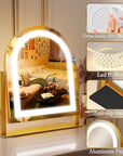 ROLOVE Lighted Makeup Mirror with 3-Color Dimmable Lighting, with Removable 10x Magnifier, Smart Touch Control, 360° Rotation, 15" x 13" Hollywood Vanity Mirror for Tabletop Desk (Gold)