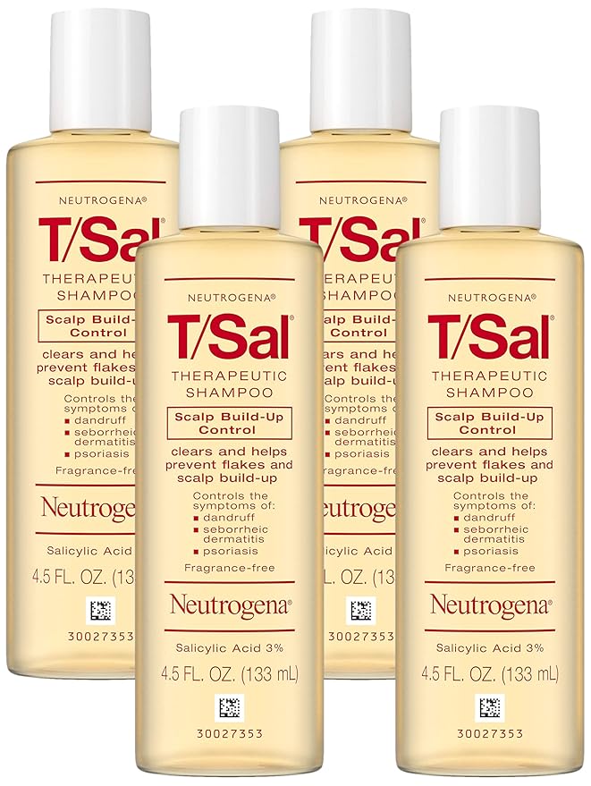 Neutrogena T/Sal Therapeutic Shampoo for Scalp Build-Up Control with Salicylic Acid, Scalp Treatment for Dandruff, Scalp Psoriasis & Seborrheic Dermatitis Relief, 4.5 fl. oz (Pack of 4)