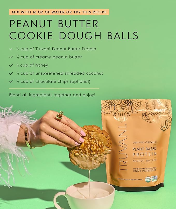 Truvani Vegan Pea Protein Powder | Peanut Butter | 20g Organic Plant Based Protein | 20 Servings | Keto | Gluten & Dairy Free | Low Carb | No Added Sugar