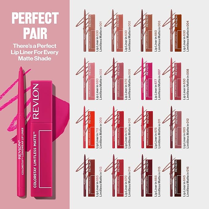 Revlon ColorStay Limitless Matte Liquid Lipstick, Vegan Formula, No-Budge, Longwear Lip Color, Long Lasting, Lightweight/Comfortable, Waterproof, 002 Poster Child, 0.17 fl oz