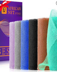 UJFQBH 6 Pieces African Bath Sponge African Net Long Net Bath Sponge Exfoliating Shower Body Scrubber Back Scrubber Skin Smoother,Great for Daily Use (Purple, Gray, Blue, Black, Brown, Green)