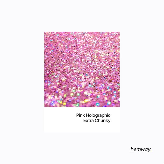 Hemway Eco Friendly Biodegradable Glitter 100g / 3.5oz Bio Cosmetic Safe Sparkle Vegan for Face, Eyeshadow, Body, Hair, Nail and Festival Makeup - Extra Chunky (1/24" 0.040" 1mm) - Pink Holographic