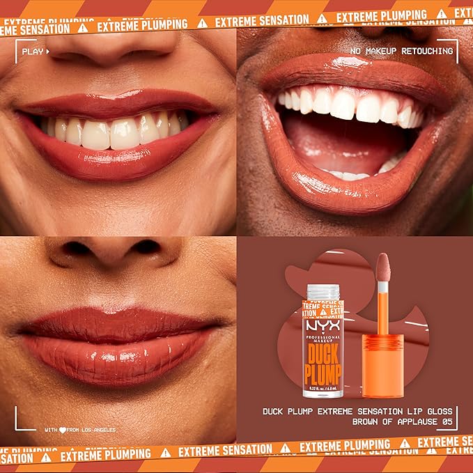 NYX PROFESSIONAL MAKEUP Duck Plump High Pigment Lip Gloss, Lip Plumper Gloss with Spicy Ginger - Brown Of Applause