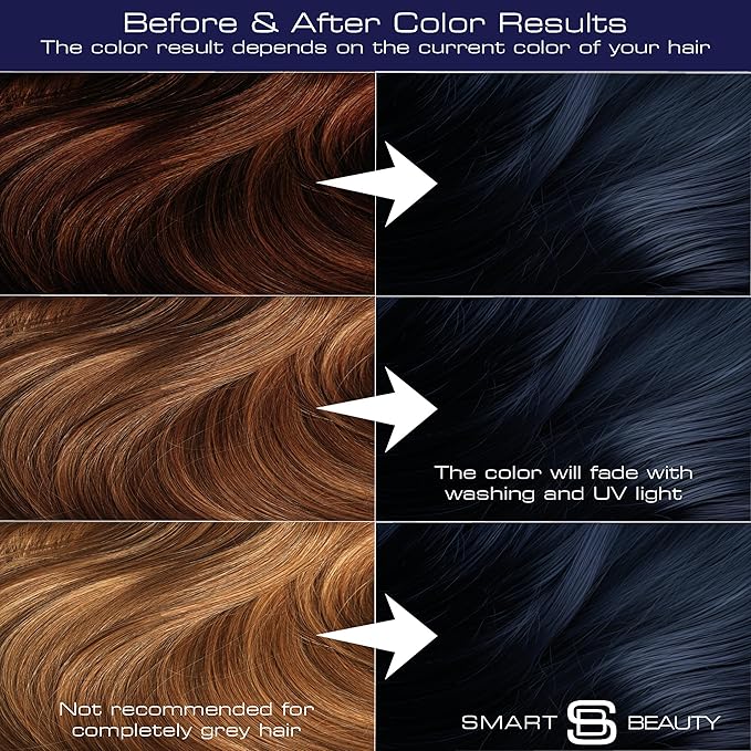 Blue Black Hair Dye Permanent with Anti-Breakage Plex Hair Care, Vegan Hair Dye & Cruelty-Free, 100% Grey Coverage, Midnight Blue, For All Hair Types. Smart Beauty