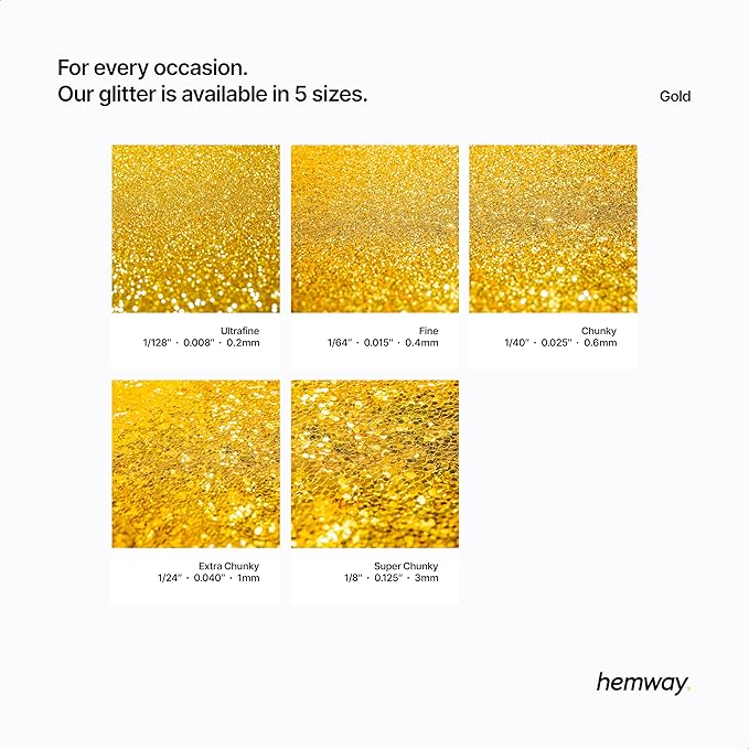 Hemway Eco Friendly Biodegradable Glitter 100g / 3.5oz Bio Cosmetic Safe Sparkle Vegan for Face, Eyeshadow, Body, Hair, Nail and Festival Makeup, Craft - Fine (1/64" 0.015" 0.4mm) - Gold