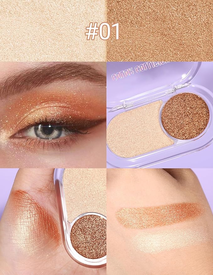 Erinde Sunset Gold Eyeshadow Palette Duo - Eye Brightener Shimmer Shades Glitter Eye Shadow Makeup Palette, Long Lasting Waterproof Blendable Crease & Smudge Proof Champagne Christmas Makeup, 01