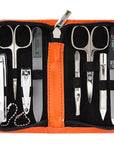 3 Swords Germany - brand quality 8 piece manicure pedicure grooming kit set synthetic leather case orange - Made in Germany