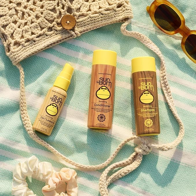Sun Bum Revitalizing 3 in 1 Leave In Conditioner - Anti Frizz Detangler - Color Friendly with UV Protection - Enriched with Coconut Oil and Banana - 1.5 oz (Pack of 3)