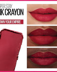 Maybelline Super Stay Ink Crayon Lipstick Makeup, Precision Tip Matte Lip Crayon with Built-in Sharpener, Longwear Up To 8Hrs, Own Your Empire, Blue Red, 1 Count