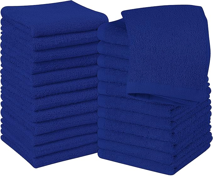 Utopia Towels 24 Pack Cotton Washcloths Set, 100% Ring Spun Cotton, Premium Quality Flannel Face Cloths, Highly Absorbent and Soft Feel Fingertip Towels, Royal Blue