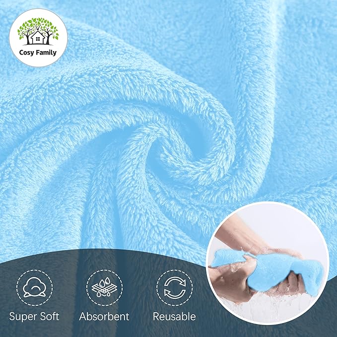 Cosy Family 24 Pack Soft Washcloths Set - 12 x 12 inches, Quick Drying - Highly Absorbent Coral Velvet Fingertip Towel Bathroom Wash Clothes for Bath, Spa, Facial, Kitchen - Aquamarine