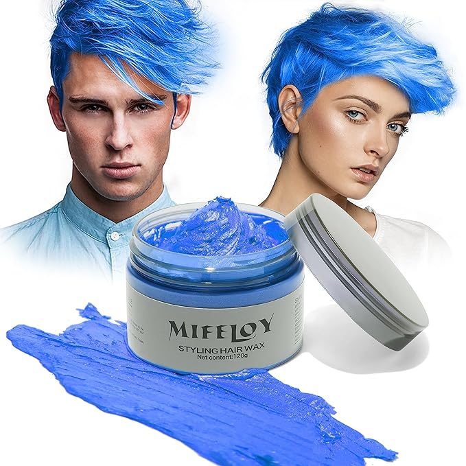 Temporary Blue Hair Color Wax 4.23 oz, Instant Natural Hairstyle Cream Dye, Washable Styling Pomades, Disposable Coloring Mud for Women Youth Men, Party Cosplay DIY Halloween