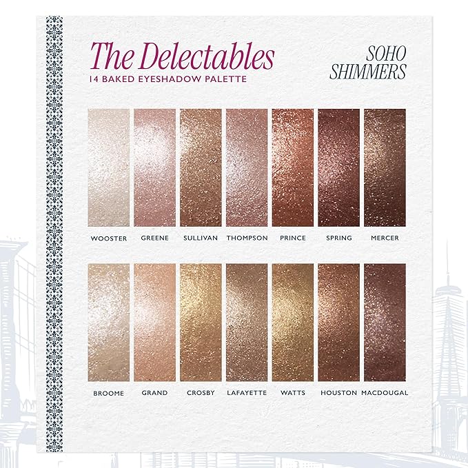 LAURA GELLER NEW YORK The Delectables Soho Shimmers Eyeshadow Palette - Includes 14 Shimmer-Finish Baked Eyeshadows in Stunning Neutral Shades - Long-Lasting High-Shine Eyeshadows for Everyday