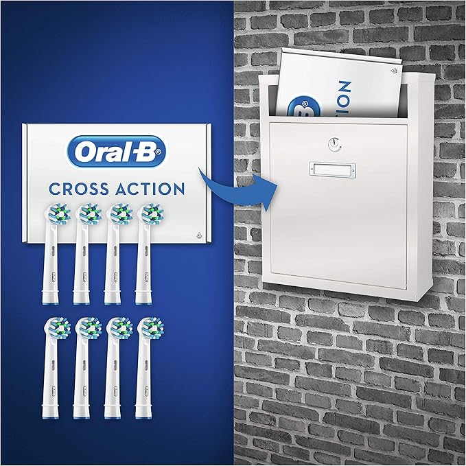 Oral-B CrossAction Toothbrush Heads Pack of 8 Replacement Refills for Electric Rechargeable Toothbrush, Mailbox Sized Pack