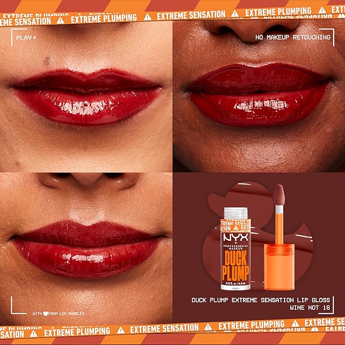 NYX PROFESSIONAL MAKEUP Duck Plump High Pigment Plumping Lip Gloss with Spicy Ginger, Vegan Lip Makeup - Wine Not ( Reddish Brown)