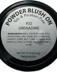 Grenadine Orange Coral Summer Red Blush Pressed Cheek Color Powder, Talc & Paraben Free, 4 Grams, No Animal Testing & Cruelty Free