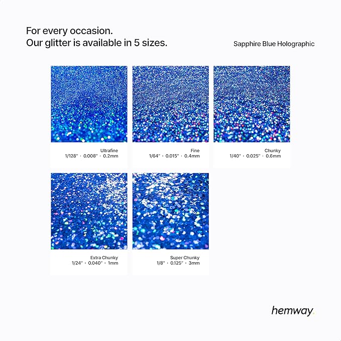 Hemway Eco Friendly Biodegradable Glitter 100g / 3.5oz Bio Cosmetic Safe Sparkle Vegan for Face, Eyeshadow, Body, Hair, Nail and Festival - Chunky (1/40" 0.025" 0.6mm) - Sapphire Blue Holographic