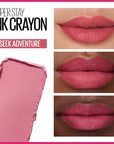 Maybelline Super Stay Ink Crayon Lipstick Makeup, Precision Tip Matte Lip Crayon with Built-in Sharpener, Longwear Up To 8Hrs, Seek Adventure, Warm Pink, 1 Count