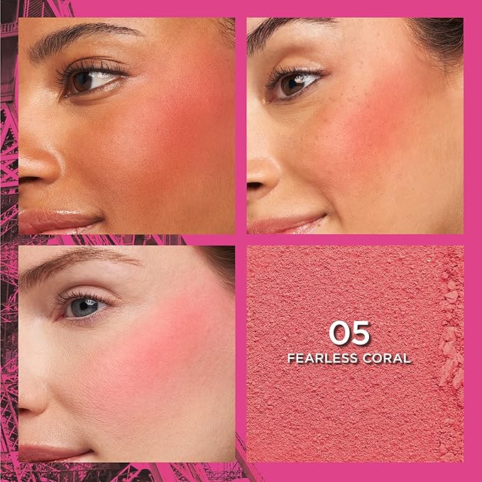 L'Oreal Paris Infallible Up to 24H Fresh Wear Soft Matte Blush, Blendable, Long-Lasting and Waterproof Cheek Make Up, Fearless Coral 05, 0.31 Oz
