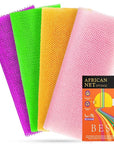 4 Pieces Exfoliating Washcloth Shower Towel African Net Sponge Japanese Wash Cloth Face Exfoliating Sponge Loofah Exfoliating Body Scrubber for Body Exfoliation (Purple, Pink, Green, Orange)