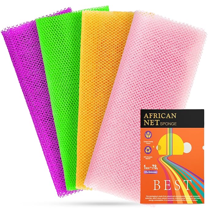 4 Pieces Exfoliating Washcloth Shower Towel African Net Sponge Japanese Wash Cloth Face Exfoliating Sponge Loofah Exfoliating Body Scrubber for Body Exfoliation (Purple, Pink, Green, Orange)