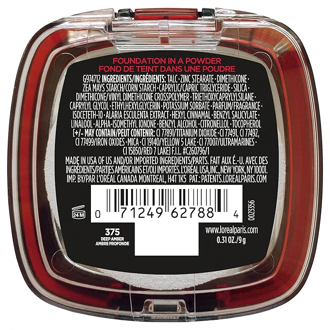L’Oréal Paris Infallible 24 Hour Fresh Wear Waterproof Powder Foundation, 375 Deep Amber (Pack of 3)