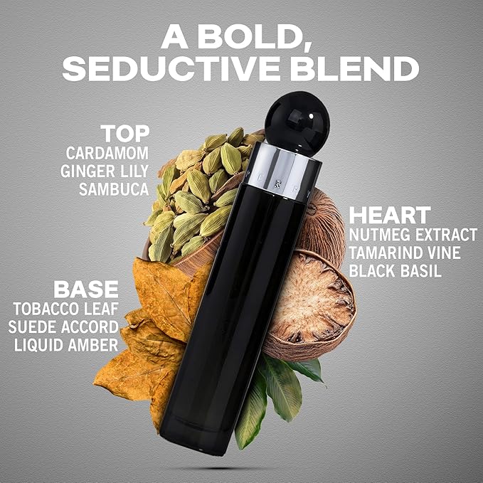 Perry Ellis 360° Black Eau De Toilette Spray for Men - Mens Cologne, Long Lasting Perfume, EDT, Fragrance with Notes of Ginger, Cardamom & Tobacco Leaf - 3.4 fl oz (100 mL)