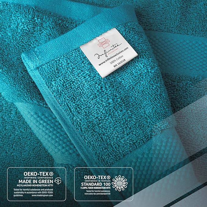 Infinitee Xclusives Luxury 100% Ring-Spun Cotton Bath Towels Set of 4 (27x54 inches) – Soft, Absorbent & Quick-Drying Towels for Bathroom, Gym, Spa & Hotel Use (Serene Teal, Bath Towels)