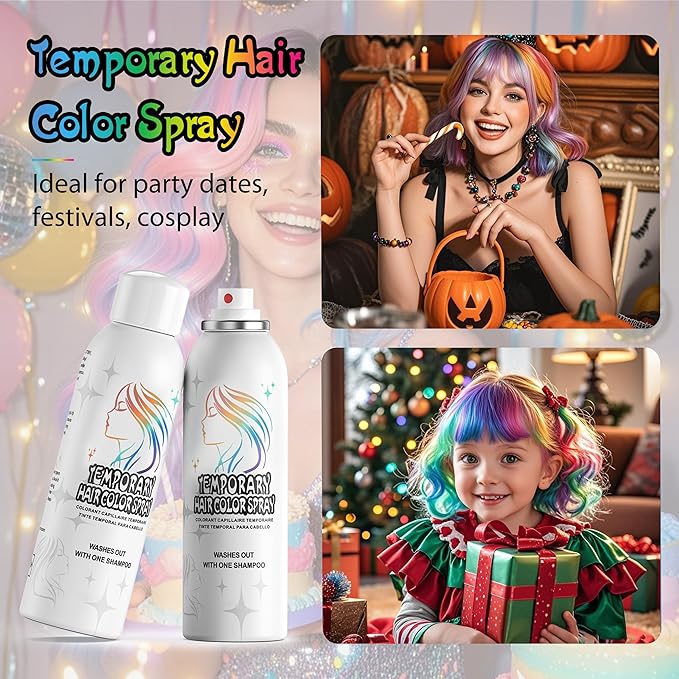 Temporary Hair Color Spray for Adults - Instant Orange Hair Dye Alternative, Washable & Non-Sticky, Gentle Formula for Halloween, Cosplay, Party, Costume Makeup (150ml)