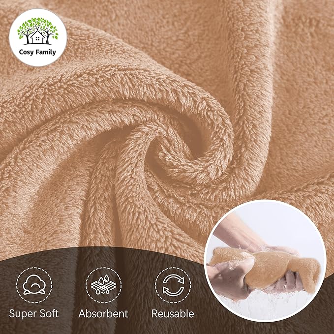Cosy Family 24 Pack Soft Washcloths Set - 12 x 12 inches, Quick Drying - Highly Absorbent Coral Velvet Fingertip Towel Bathroom Wash Clothes for Bath, Spa, Facial, Kitchen - Brown